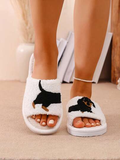 男士可爱腊肠犬拖鞋，保暖室内拖鞋，柔软耐穿，防滑纹理，舒适蓬松；女士简约露趾拖鞋，简约设计