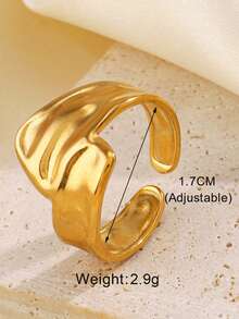 Set de 3 anillos geométricos asimétricos de acero inoxidable chapado en oro de 18K, de estilo minimalista y elegante, adecuados para uso diario, festivales, citas, cenas, como joyería de alta gama y regalo - Multicolor - Ver 5