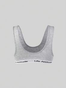 Women's Letter Print Seamless Sports Bra - Grey - View 5