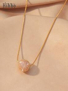 Hihho 1pc Minimalist Chic Inlaid Zirconia Spherical Pendant Necklace, Delicate Jewelry Gift For Women, Party & Holiday - 3D Sphere - View 13
