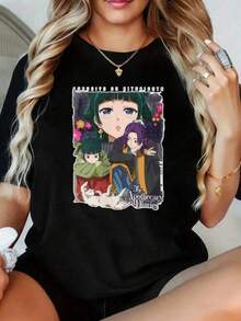 Camiseta de manga corta : The Apothecary Diaries, camiseta de anime para mujer, de algodón, informal, con diseño gráfico de personajes de la serie The Apothecary Diaries. Camiseta de manga corta de anime, adecuada para fiestas, deportes y otros regalos navideños. El mejor regalo para hombres y mujeres - Negro - Ver 1