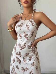 Sedessea Women's Leaf Print Split Design Casual Party Dress Summer Elegant - Multicolor - View 2