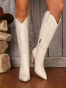 White Cowboy Boots Women Festival Shoes Western Cowgirl Knee High Boots Pointed Toe Chunky Heel Boots Combat Boots For Women Country Concert - trắng - Xem 5