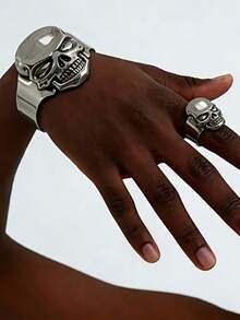 Nytt armbands- och ringset i punkstil, justerbart - Antikt Silver - Visa 2