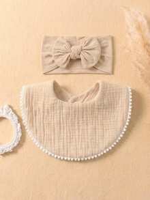Set de 6 baberos de gasa de algodón de colores caramelo + Set de 6 diademas suaves y amigables con la piel de colores caramelo para bebé, adecuado para uso diario en todas las estaciones - Multicolor - Ver 8