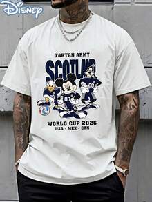 Disney Official Licensed Mickey Donald Goofy Scotland World Cup 2026 Print T-Shirt, 220g Casual Short Sleeve Crew Neck Soft Breathable Streetwear Top Gift For Men Women Teens - 白色 - 查看 1