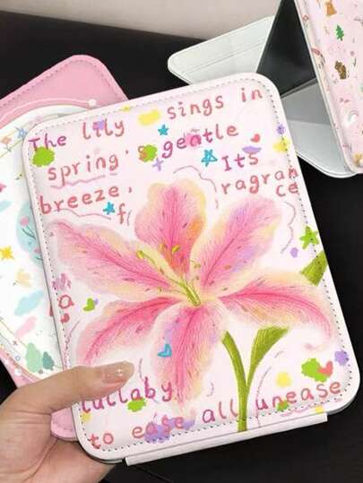 1个百合花折叠化妆镜，便携式手持梳妆镜，简约可折叠穿衣镜，适用于宿舍和办公桌