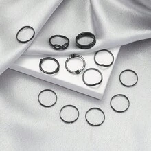 Bộ 12 chiếc nhẫn thời trang hình học tối giản - màu đen - Xem 9