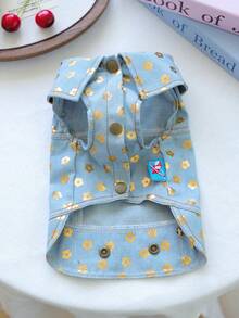 PETCIRCLE 1件宠物衣服 狗狗服装 春夏新款 防污耐用 小型犬外套 - 金箔花卉印花外套 - 藍色 - 查看 8