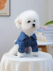 PETCIRCLE 1件宠物衣服 狗狗外套 小型犬套装 防污耐用 四脚外套 - 纯藏蓝色 - 藍色 - 查看 5