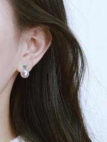 XUJIA 1 Đôi bông tai bạc 925 với ngọc trai giả 9mm và đá Cubic Zirconia 3.5mm, quà tặng thời trang dành cho phụ nữ. - EPE-257 - Xem 4