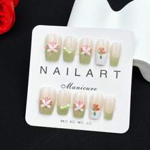 Purely Handmade Nail Art,10-Piece Set,Lime Green,Short Trapezoid,Beauty , Fragrancestyle, French Tip Nails,Press On Nails - Lime Green - View 13