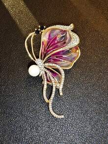 Elegant Fashionable Charming Exquisite Sparkling Cubic Zirconia Faux Pearl Blue & Purple Butterfly Brooch, Suitable For Scarf, Blazer, Dress, Headscarf, Daily, Vacation, Music Festival, Party, Mother's Day, Anniversary Gift For Women Gifts For Mother, Father, Graduation, And Teacher - Butterfly - View 4