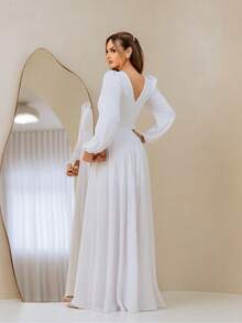 White Long Dress With Square Neckline And Long Sleeves - NM Nana Marie - 白色 - 查看 3