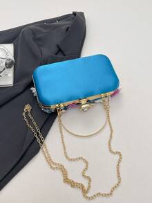 女士迷你手拿包，可爱手提包，时尚个性化派对包，手工花卉晚宴斜挎包 - 藍色 - 查看 6