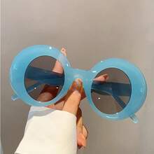 Unisex Oversized Round Fashion Glasses - Protective Style, Retro Oversized Round Frame Glasses, Suitable For Wide Face Shapes With Oversized Round Lenses, Unisex Non-Fashion Glasses, Suitable For Driving, Outdoor Activities, And Daily Use - Available In Red, Brown, Pink, Green, Orange, And Purple. - 藍色的 - 查看 7