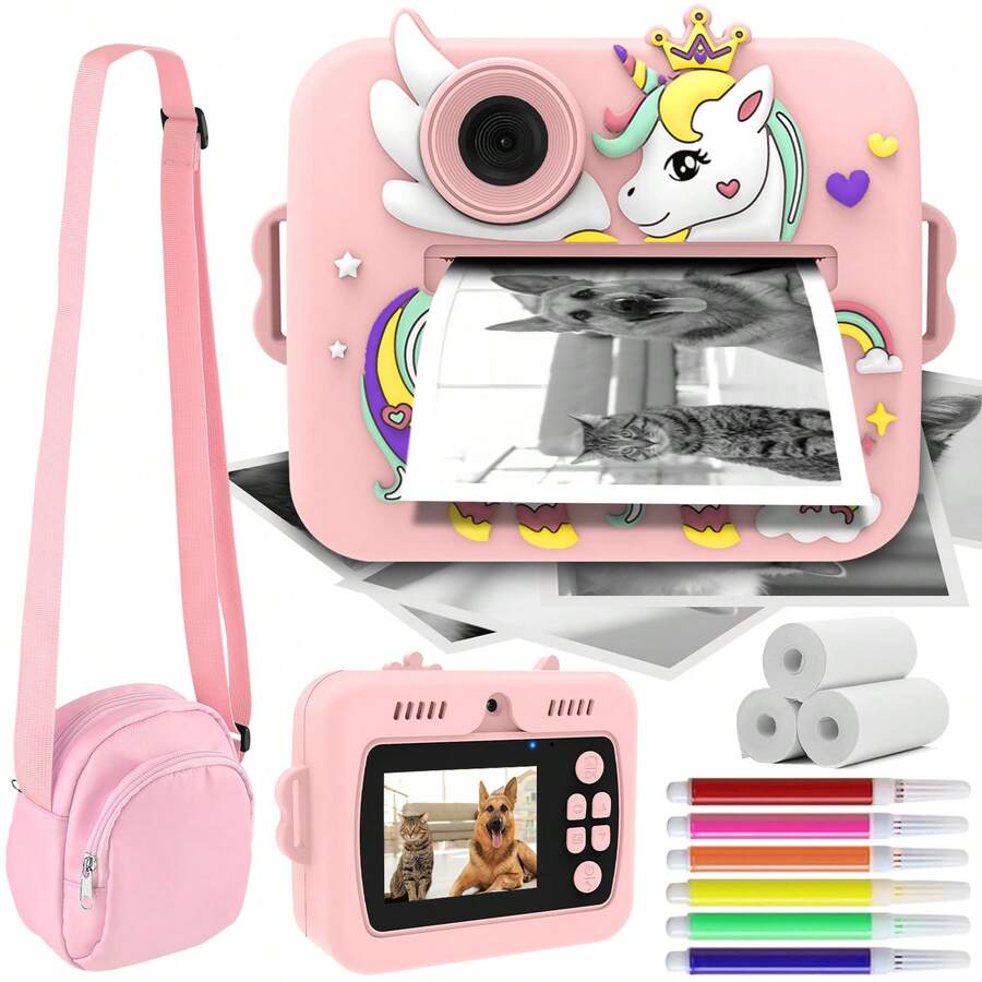 Kids Instant Print Camera, Kids Camera Instant Print, 1080P HD Video, Suitable For 3-12 Years Old Children, Christmas Birthday Gift, Boys Girls Christmas Birthday Gift, Portable HD Digital Camera Toy, Portable Camera