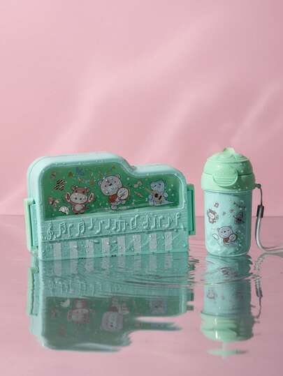 2pcs/Set Cartoon Pattern Bento Box, Straw, Water Bottle Set, Lunch Box, Salad Box, Milk Bottle