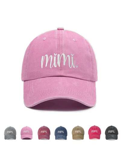 1pc "Mimii" Embroidered Baseball Cap, Vintage Washed Distressed Sun Hat, Polyester, Unisex Outdoor Fashion Accessory, Outdoor Headwear | Durable Headwear, Baseball Cap