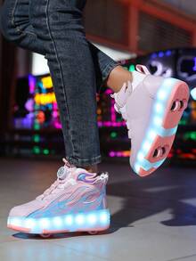 Giày trượt patin LED sạc điện unisex, có thể biến hình, thích hợp cho hoạt động ngoài trời và thể thao, bánh xe có thể tháo rời cho mọi mùa. - Hồng - Xem 3