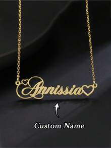 1 pieza Collar personalizado con nombre - Corazón grabado personalizado y letra cursiva, joyería de acero inoxidable, adecuado para uso diario, regalo del Día de San Valentín para ella, duradero y elegante, collar personalizado, collar de mujer, joyería de mujer, regalo del Día de la Madre, regalo de Ramadán, regalo de graduación, adecuado para uso diario, collar personalizado - Multicolor 4 - Ver 1