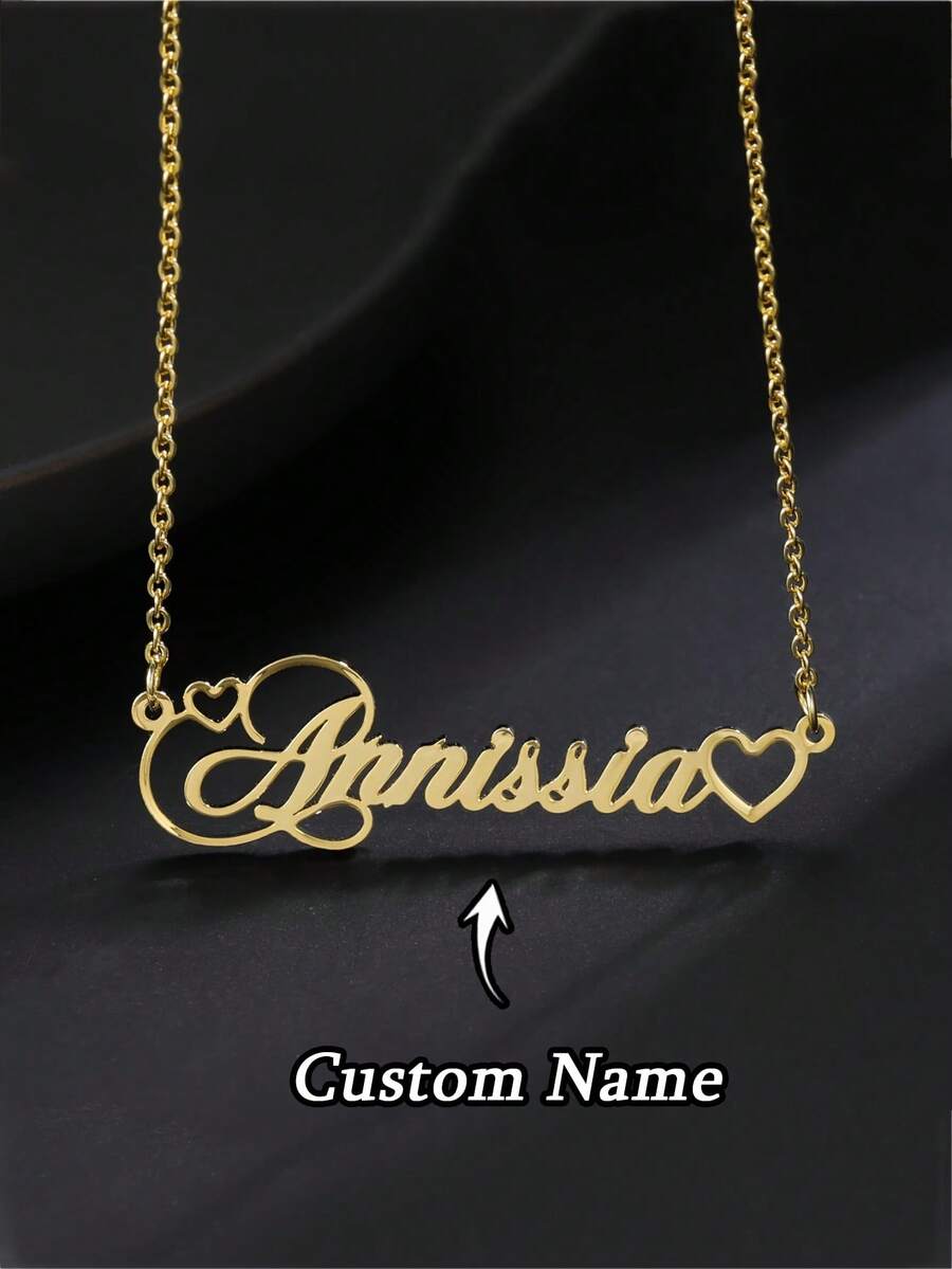 1 pieza Collar personalizado con nombre - Corazón grabado personalizado y letra cursiva, joyería de acero inoxidable, adecuado para uso diario, regalo del Día de San Valentín para ella, duradero y elegante, collar personalizado, collar de mujer, joyería de mujer, regalo del Día de la Madre, regalo de Ramadán, regalo de graduación, adecuado para uso diario, collar personalizado - Multicolor 4 - Ver 1