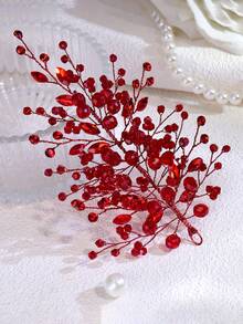 1pc Red Green Rhinestone Bridal Head Piece Shiny Women's Headwear Suitable For Wedding Party And Easter ﻿ - Multicolor - View 3