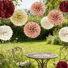12 piezas, pompones de papel de seda rosa rústico para bodas, compromisos, guirnalda de papel con puntos, colgante de fondo para decoración neutral, decoración de cumpleaños, decoración de pared, decoración del hogar - Multicolor - Ver 6
