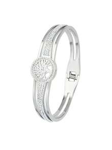 RAYQUEEN 1pc Stainless Steel Life Tree Design Rhinestone Bracelet, Suitable For Holiday Gifts - Bracelet - View 4