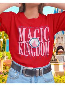 Women Orlando Florida Magic Kingdom EST 1971 Castle Graphic Tee Oversize Short Sleeve Crew Neck White Vacation Travel Casual Tshirt - 紅色 - 查看 7