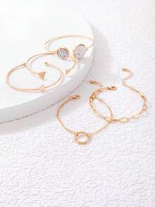 imoli 5pcs/Set Fashionable Minimalist Geometric Resin Plate Heart & Triangle Bracelet Set, Jewelry Gift Suitable For Women Summer Vacation - 21601-g - View 7