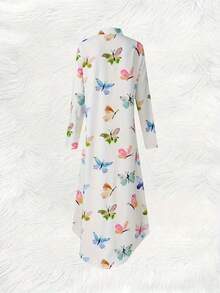 Casual Shirt Dress With Loose Long Sleeves, Button Front, Shirt Dresses For Women - White - View 2