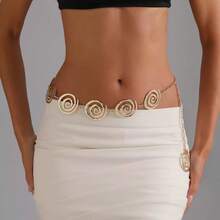 1pc Women Minimalist Versatile Asymmetric Geometric Spiral Dress With Belt - Striped Spiral Style - View 2