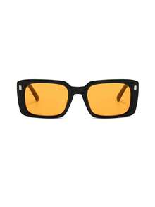 1 Pair Men's Square Frame Rivet Classic Fashion Fashion Glasses, Suitable For Beach, Party, Fishing, Cycling, Driving, Wedding And Other Occasions - Shiny Black Orange Slices - View 3