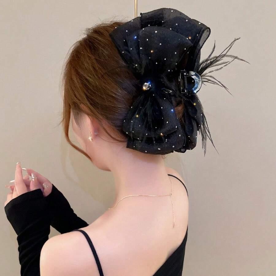 1 Stück elegante Haarspange für Frauen, Sternenhimmel Wolken Haarklammer, Schleife Feder Mesh Haarspange. Prinzessin Haarnadel Haarkralle für Dutt