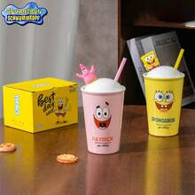 Cana ceramică cu capac și pai cu tema "Cea mai bună zi din lume!" a lui SpongeBob SquarePants, băutură de colecție autorizată oficial de Nick Kids Channel, cană de călătorie distractivă Schwammkopf, cadou de ziua de naștere și Crăciun pentru fanii bărbați și femei, alegere ideală pentru birou și bucătărie de acasă, suvenir, imprimare rezistentă la decolorare, pai reutilizabil - Multicolor - Vizualizare 1