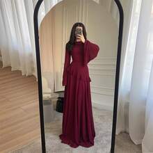 1Pcs Women's New Pure And Alluring High-End Round Neck Slim Fit Long Sleeve Dress - Màu Đỏ Sâu - Xem 2