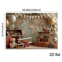 2d Plane Travel Map 2d Banner Retro Travel Theme Background, With Suitcase Globe Map, Suitable For Photography Background And Activity Decoration, Suitable For Party Banners, Various Sizes And Scenes To Choose From. - 5 - View 5