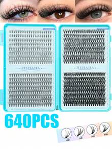 640 cụm mi giả (bao gồm nhíp và cọ chải mi cao cấp) 10D+20D+30D+40D+50D+60D+80D+100D, Mi giả tự nối DIY - Cụm mi giả D-Curl dày và tự nhiên cao cấp, có thể tái sử dụng, nhẹ và dễ sử dụng - Cụm mi giả, Mi giả, Mi nối - D - Xem 11