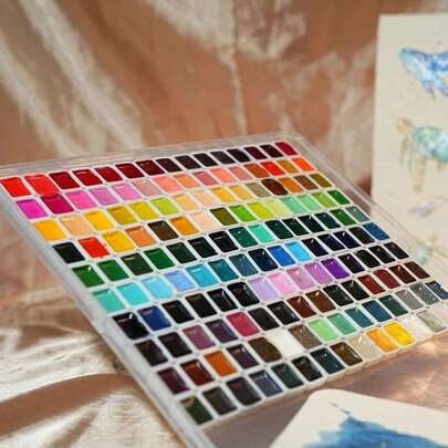 150色传统中国风固体水彩颜料套装，色彩鲜艳，专为艺术家、插画家和艺术创作设计，适用于山水和人物绘画，尤其适合艺术创作的透明中国画颜料。