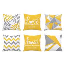 6件套现代简约黄灰色几何花卉“家，甜蜜的家，爱在这里”印花抱枕套【不含枕芯】，尺寸：17.7*17.7英寸（45*45厘米）/19.69*19.69英寸（50*50厘米）/15.75*15.75英寸（40*40厘米），【单面印花】涤纶装饰抱枕套，适用于沙发、床、客厅、卧室、汽车、办公室、酒店等场所，四季皆宜，是馈赠亲朋好友的完美礼物。 - 彩色 - 查看 13