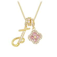 Dây chuyền mặt dây chuyền hình cỏ bốn lá đính kim cương hồng, khắc chữ cái đầu tên theo yêu cầu, thích hợp đeo hàng ngày, quà tặng ý nghĩa cho bạn gái/mẹ, quà sinh nhật tuyệt vời. - E - Xem 15
