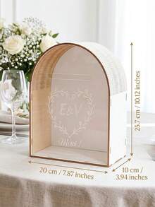 1pc Customized Text Arched Wooden Wedding Mailbox, Customizable Name, Card Holder With Acrylic Window, Wedding Mailbox Card Box With Slot, Printed Wooden Card And Money Collection Box For Wedding Ceremony And Bridal Shower, Rustic Style Wedding Card Holder - Multicolor - View 6
