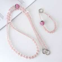 1 Set Crystal Strawberry Crossbody Phone Chain, Rhinestone Beaded Short Hanging Chain, Alloy Bow Phone Case Chain - Multicolor - View 3