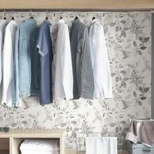 灰色树叶图案自粘墙纸，波西米亚风格，可移除乙烯基墙纸卷，适用于公寓、农舍、卧室、浴室 - 1PC - 查看 7