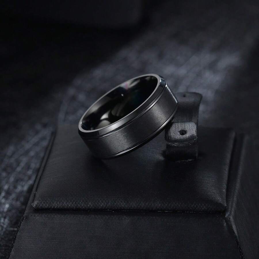 1 chiếc nhẫn thép không gỉ dây vonfram tối giản, thiết kế đa năng unisex. - màu đen - Xem 1