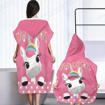 1 قطعة منشفة حمام مطبوعة بسلسلة وحيد القرن، رداء ذو قبعة مطبوع بنمط نقاط وحيد القرن ممتع، رداء حمام بقبعة بنمط كرتوني، منشفة حمام قابلة للارتداء وماصة، من مادة البوليستر، منشفة حمام ناعمة بقبعة، منشفة شاطئ، أردية حمام للرجال والنساء، لوازم الحمام، ضروريات الشاطئ، ديكور خارجي