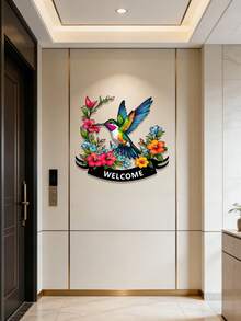 1件金属蜂鸟墙饰，带欢迎牌，色彩缤纷的鸟形门廊装饰，适用于展示家庭地址、家居装饰、花园装饰、卧室装饰、房间装饰、房屋入口，也是送给家人和朋友的生日礼物和节日礼物。 - 彩色 - 查看 8