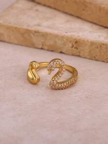 1 pièce Bague cygne mignonne avec cubic zirconia cubique, bague double cygne pour femmes et filles, bague de doigt ajustable ouverte, accessoires pour femmes, nouveaux bijoux pour le port quotidien, accessoires de mode pour cadeaux de la Saint-Valentin, cadeaux d'anniversaire - Multicolore - Voir 4