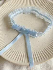 European And American Wedding Bridal Accessories, Lace Bow Sexy Elastic Garter Leg Strap - Baby Blue - View 5